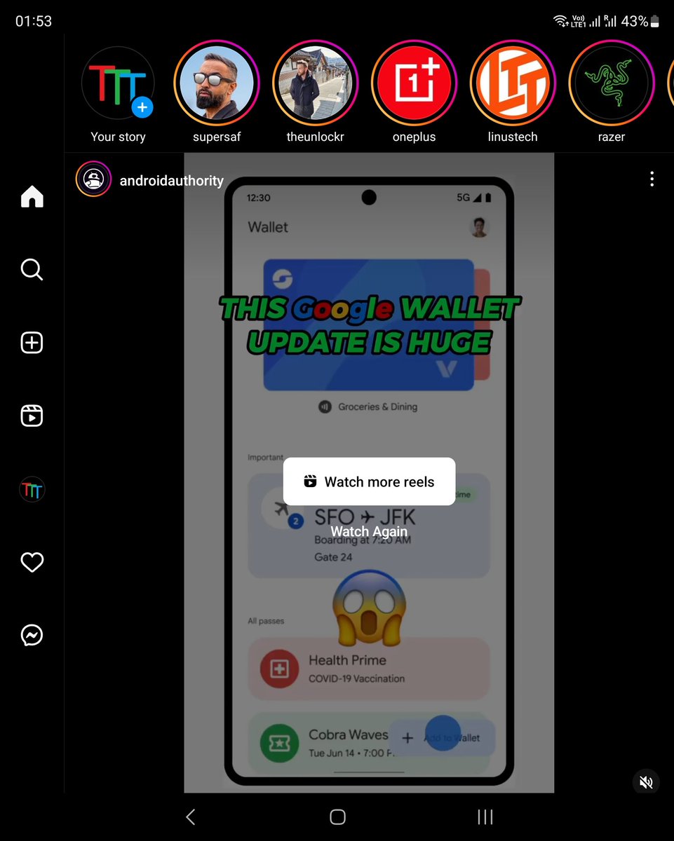 tkstechtalk's tweet photo. New Instagram layout on my Fold 3, apparently rolling out to selected users since 1st September (i think). https://t.co/6WgGYShDs8