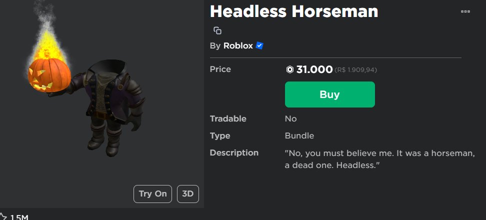 RoBlog 🇧🇷 on X: AGORA🚨 Headless Horseman está a venda no catálogo por  31.000 Robux #Roblox Link:    / X