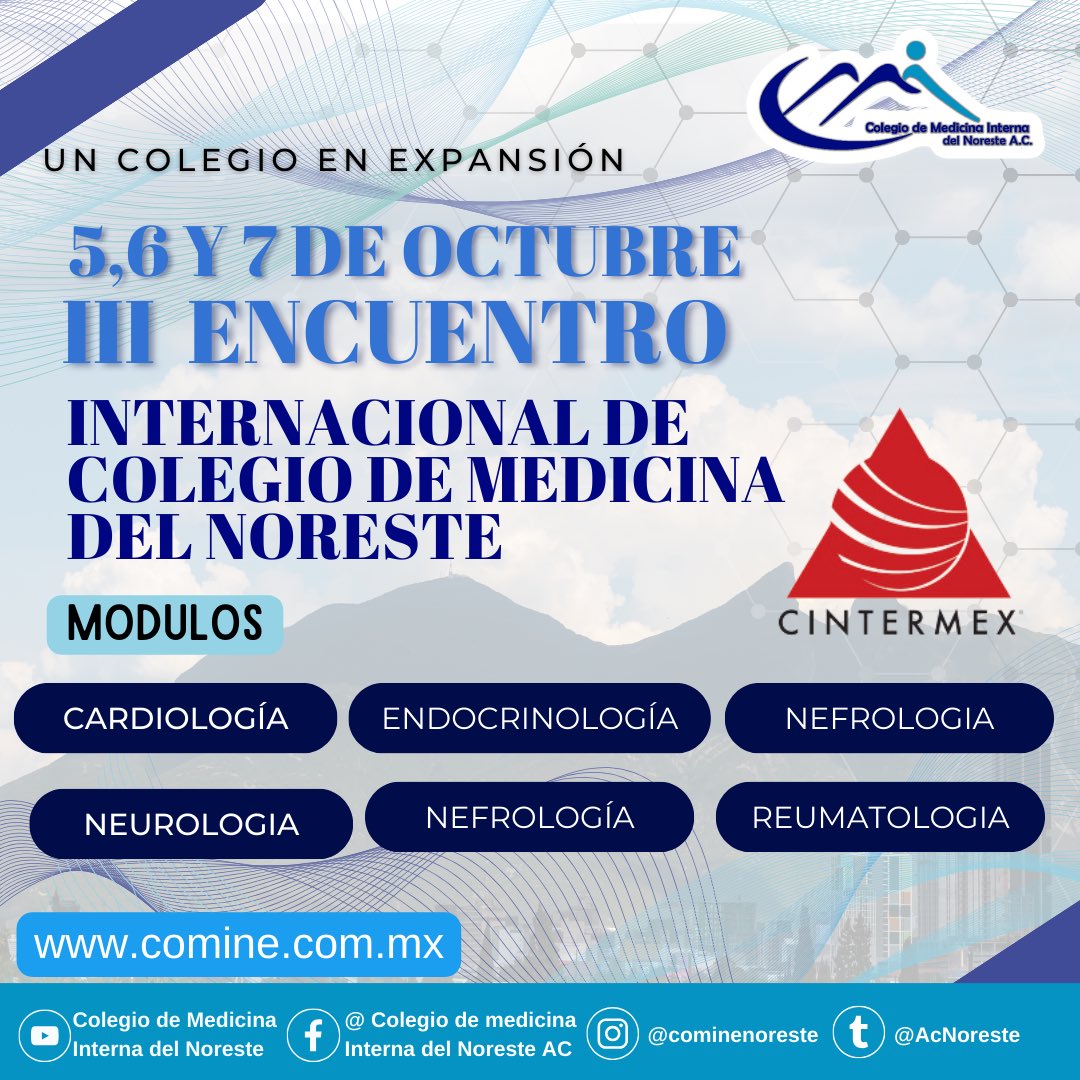 AcNoreste's tweet photo. Módulos que podrás encontrar este 5,6 y 7 de octubre en el III Encuentro Internacional del Colegio de Medicina Interna🤩🤩🤩

#comine #3encuentrointernacionalcomine https://t.co/0uYbki4I9x