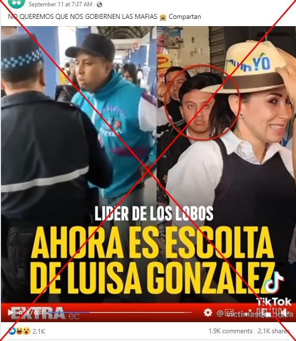 AfpFactual's tweet photo. 🇪🇨 Circula una imagen atribuida al @DiarioExtraEc que señala que un supuesto escolta de @LuisaGonzalezEc pertenece a una banda criminal.

❌ Pero la pieza no fue publicada por el medio y el hombre señalado es un músico en un evento de la aspirante.

➡️ https://t.co/MWu5v9Malg https://t.co/5W6d1MWVQm