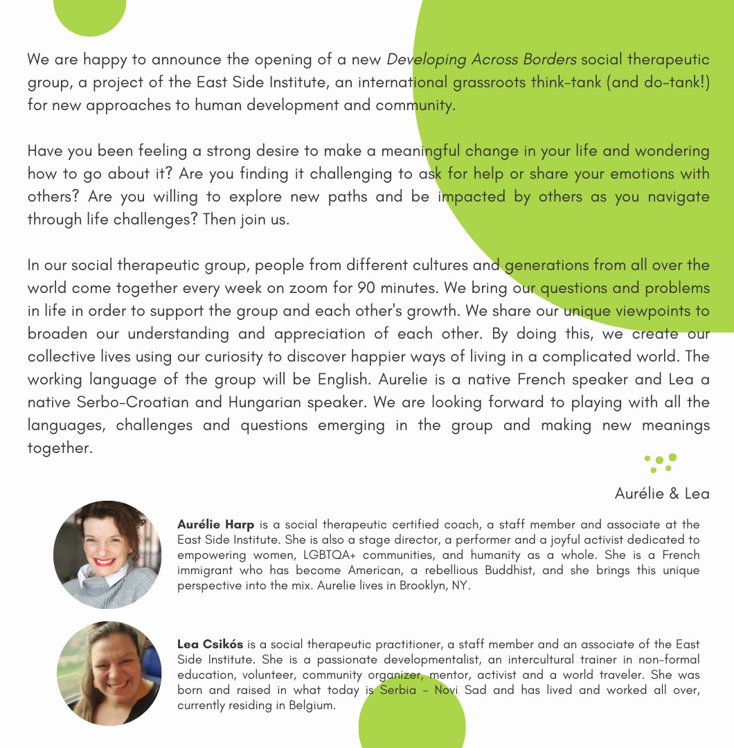 Want to transform your life with a diverse and supportive community worldwide? 
Contact Aurélie Harp: harp.aurelie@gmail.com
eastsideinstitute.org/developing-acr…
#EastSideInstitute #DevelopingAcrossBorders