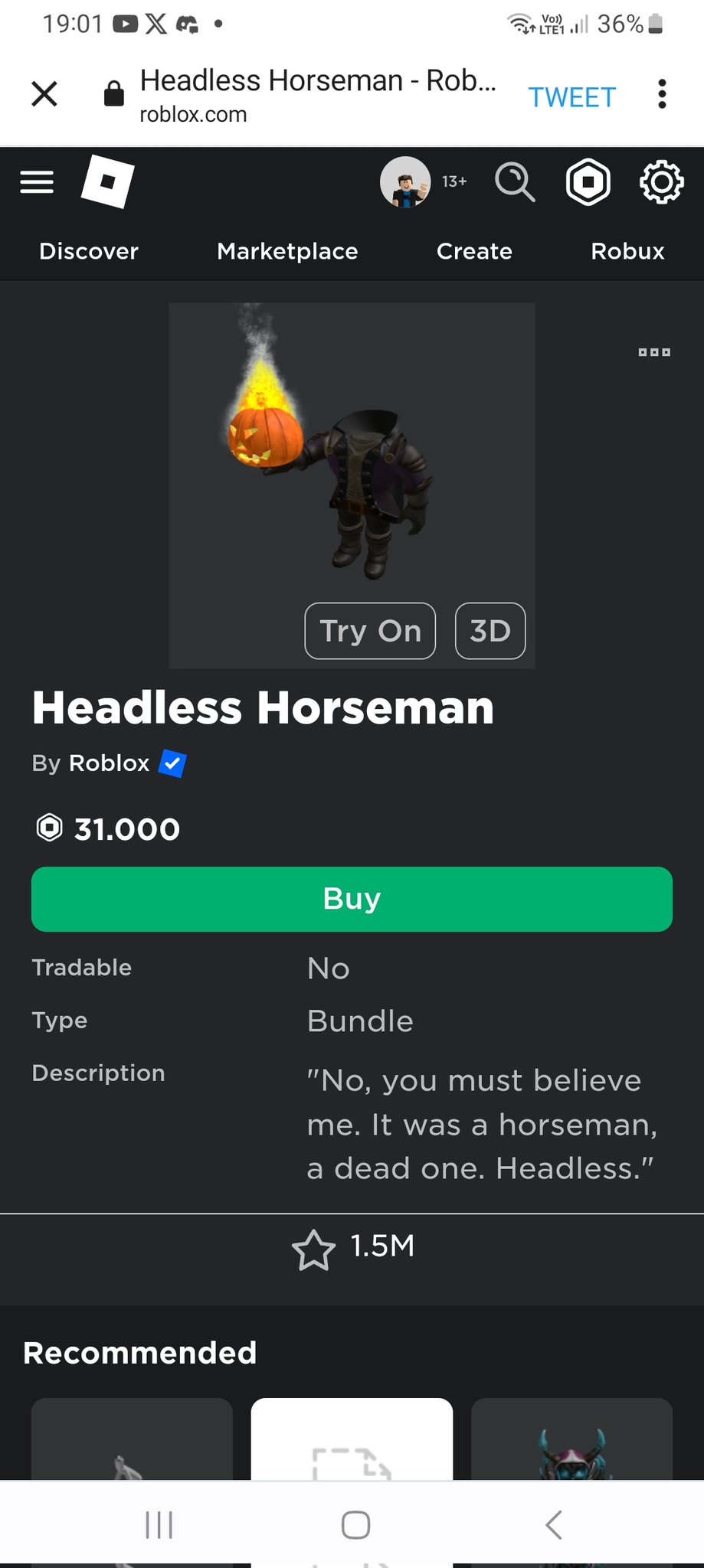 The Headless Horseman bundle in Roblox: How to purchase, pricing