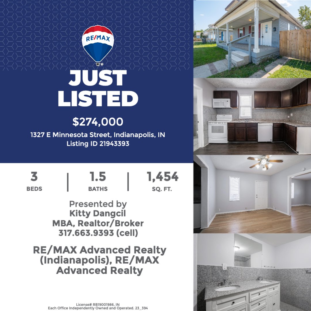 KittyDRealty's tweet photo. Just listed!!! Minutes from downtown. Newly remodeled, All new HVAC, water heater, Privacy fenced yard, quiet street, large laundry room. Call me for a showing! 317-663-9393 https://t.co/F1oEBiWPoj
#indyhomes #indyactivities #soldbykittydangcil #RemaxAdvanced #houseforsaleindy https://t.co/lXo3eIkb0O