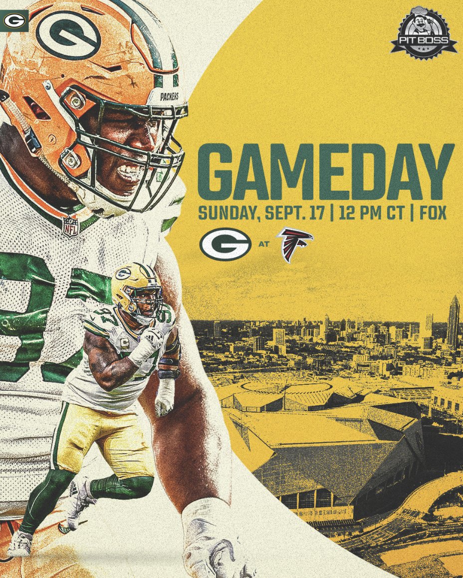 packers's tweet photo. Welcome to Atlanta, where the players play. 🏈

#GBvsATL | #GoPackGo https://t.co/sfFX8afTfL