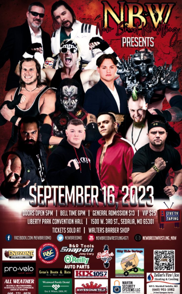 Sedalia Mo you wanna do something dangerous? Sept 16 the most dangerous man in wrestling will be live for New Breed Wrestling! Dangerous Derek is going to bust some people up Sept 16 in Sedalia Mo! Doors open at 5pm and the show starts at 6pm.