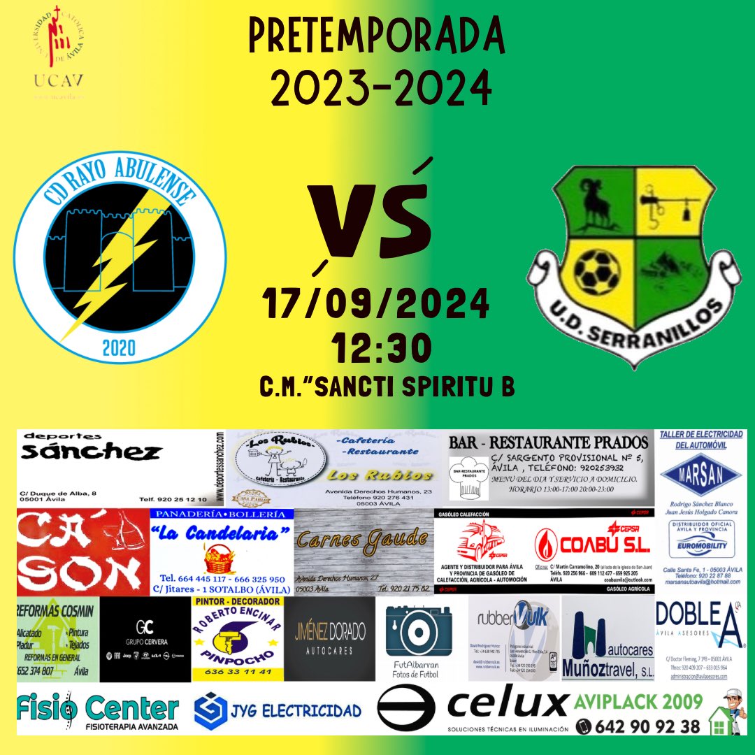 ⚽️⚡️🟡⚫️
🚨PRETEMPORADA🚨
2023-2024

Domingo 17
Amistoso 
12:30
SANCTI SPIRITU B
<a href="/udserranillos/">U.D.SERRANILLOS</a> 

Buena prueba de pretemporada este domingo contra el <a href="/udserranillos/">U.D.SERRANILLOS</a>

Acércate y descubre cómo empieza a carburar el rayo 23-24.