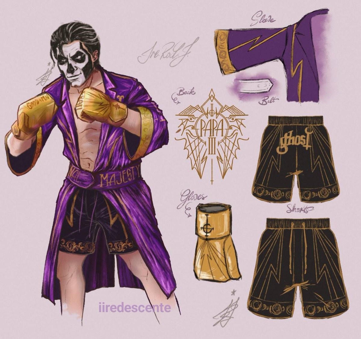 Another sketchy concept art for boxing Terzo / Papa III bc I had so much fun with the one I imagined for Copia (I would like to thank all of you who shared and loved it, I'm happily overwhelmed 💜✨) 

#thebandghost #papaIII #terzoemeritus #papaemeritusiii #froqueyourself