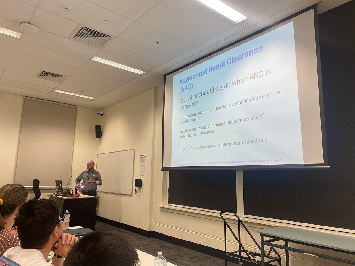 JonPenm's tweet photo. Some patients have Augmented Renal Clearance in #ICU 
Pharmacists needs to be concerned with #underdosing these patients and not hide from high doses. @the_shpa #NSW symposium. https://t.co/zaFZrtT5ef