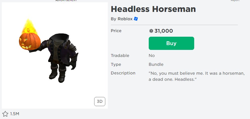 Roblox on X: The Headless Horseman returns! Snag this ultra rare package  this weekend at a discounted rate!    / X