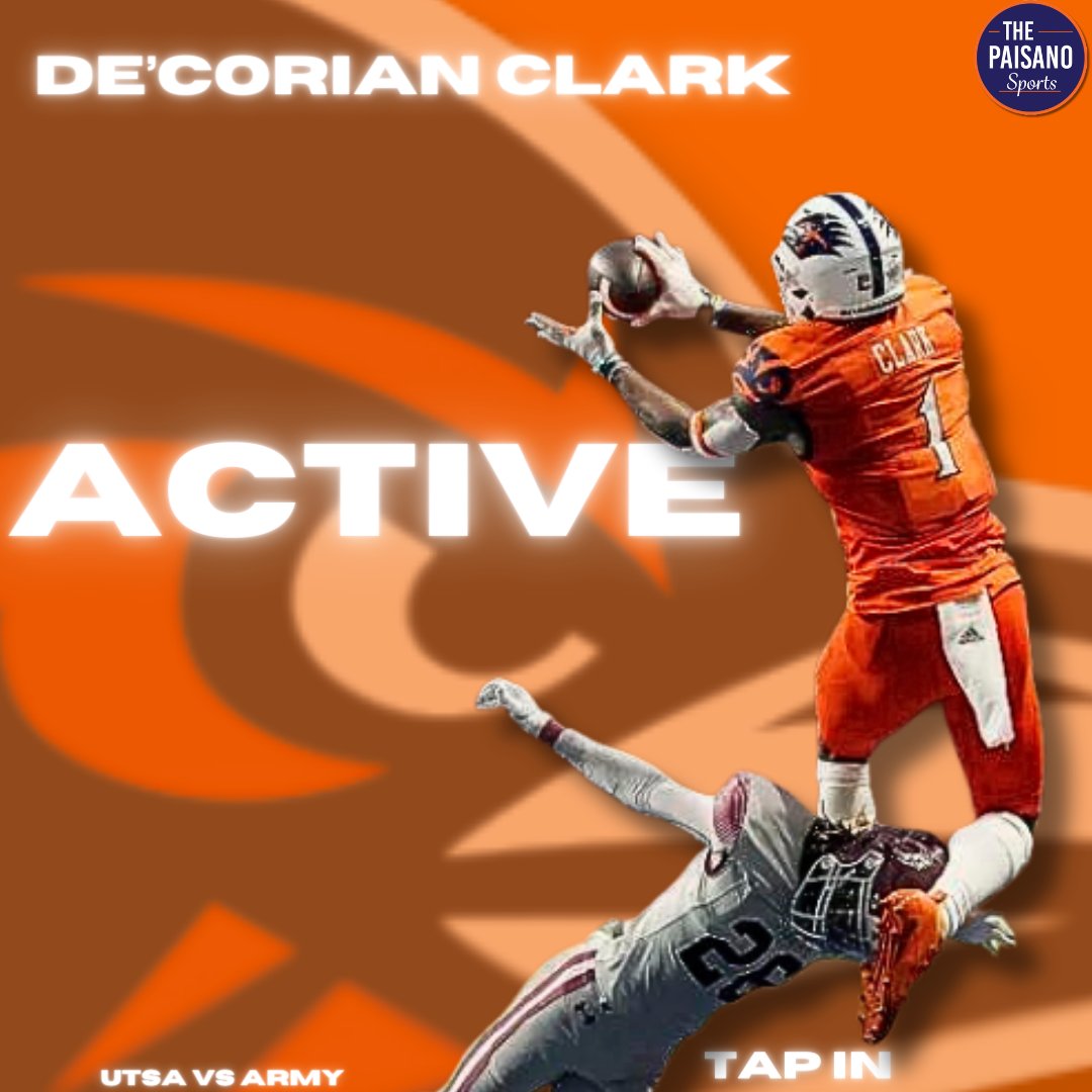 Some good injury news for UTSA, star WR De'Corian Clark likely to play tonight against Army. Welcome back JT! #UTSA
