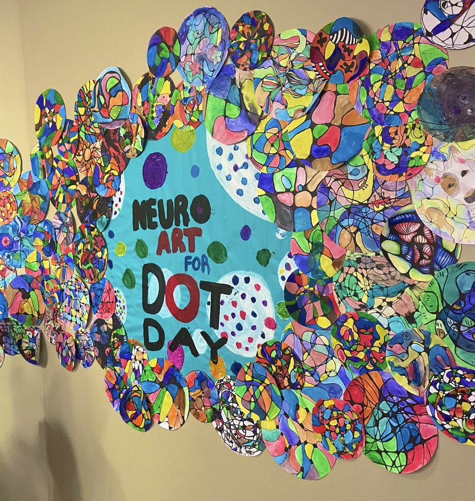 Wow! Love the creativity and courage displayed by our Knights for #InternationalDotDay! Huge shout out to our librarian, Mrs. Baker, &amp; our art teacher, Mrs. Romas, for this fabulous collaboration! Our talent is busting through the seams!