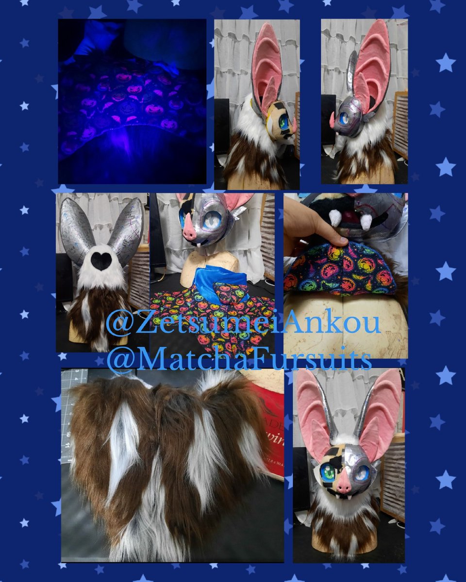 Got this shiny blue velvet and Halloween print in the mail! I lined Batpia's neck and am working on his ears atm #MatchaFursuits #furrycommunity #furryartwork #furryFriday #furry #furries #fursuit #FursuitFriday #FursuitsFriday #fursuitmaker #kemono #GhostBand