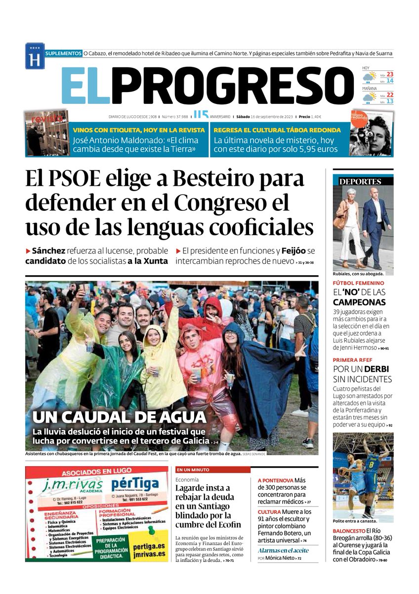 elprogreso_Lugo's tweet photo. #PortadaEP 📰 Ya puedes consultar la portada de El Progreso de este sábado 16 de septiembre https://t.co/pc9m1MwGrl