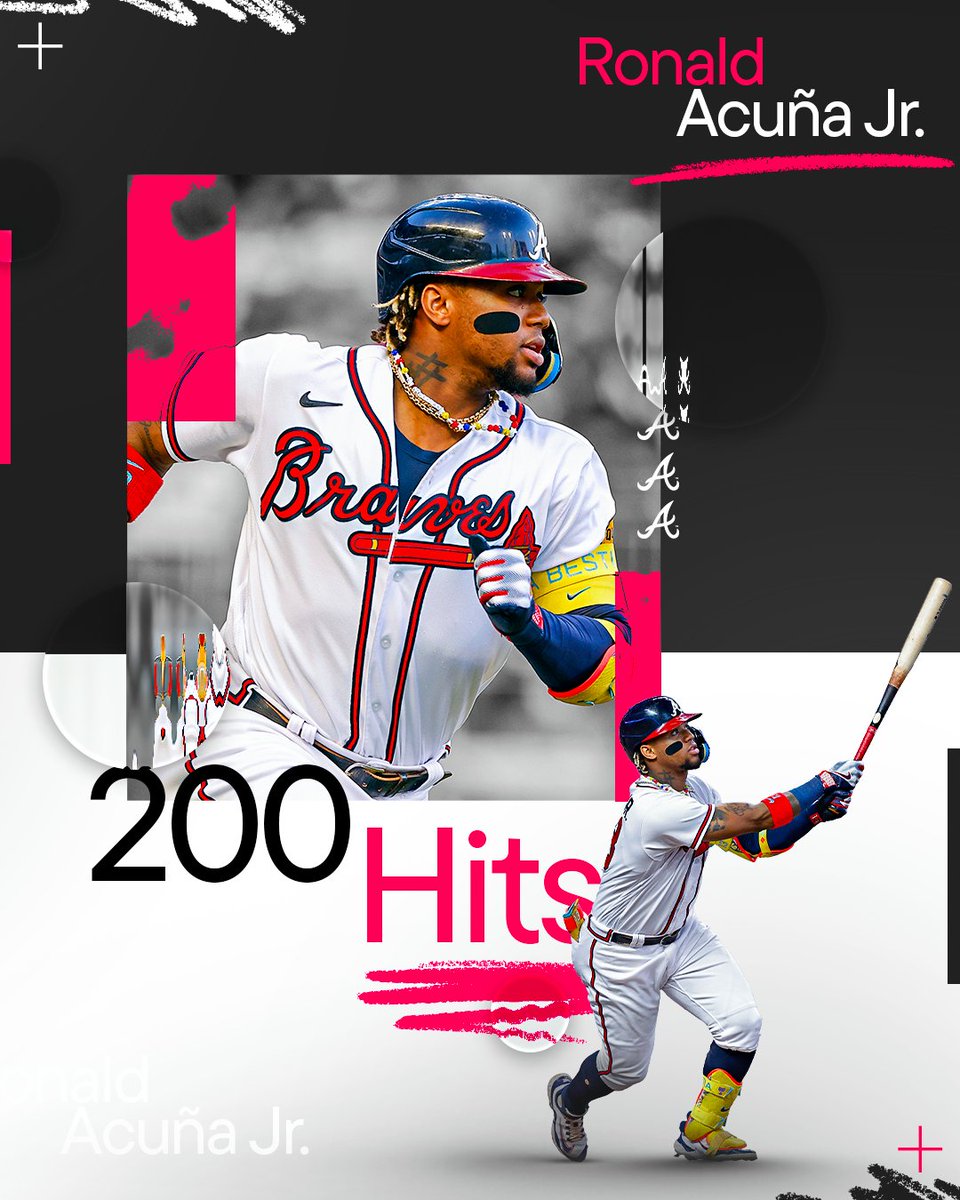 MLB's tweet image. Ronald Acuña Jr. is the first player to 200 hits this season!