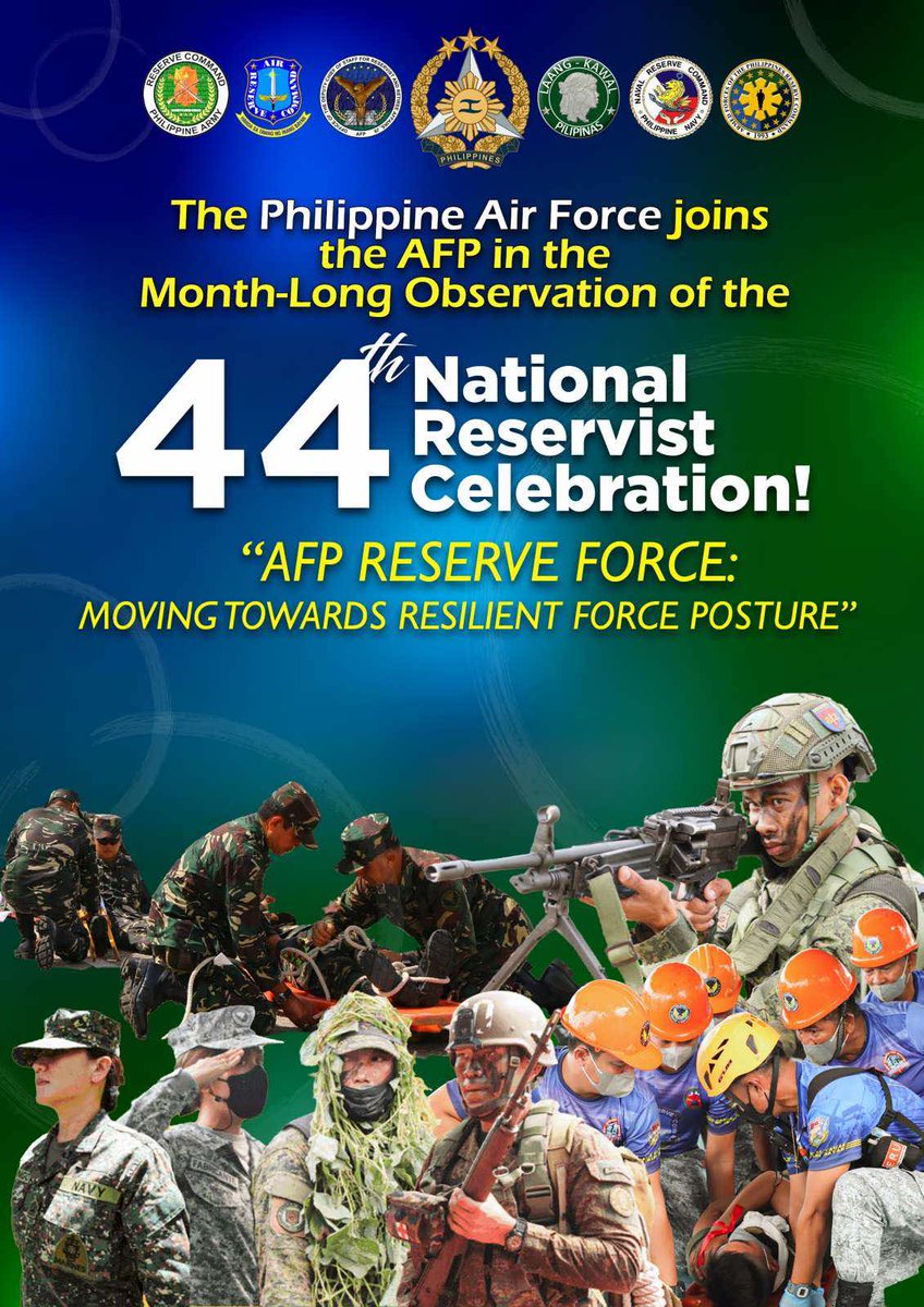PhilAirForce's tweet photo. The Philippine Air Force (PAF) joins the Armed Forces of the Philippines (AFP) in the month-long observation of the 44th National Reservist Celebration with the theme, "AFP Reserve Force: Moving Towards Resilient Force Posture". https://t.co/SFDgTqVXoJ