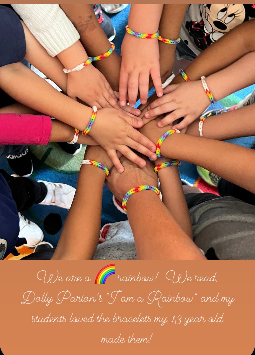 We loved this book, our conversation and our classroom community!   Thanks <a href="/DollyParton/">Dolly Parton</a> &amp; <a href="/dollyslibrary/">Imagination Library</a> for sending my daughter the book so many years ago!   She passed it along my my Kindergarten classroom and made bracelets to go with it. #happyclassrooms