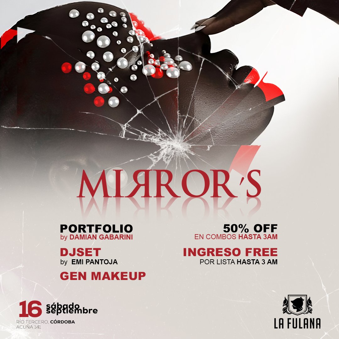 LaFulanaOficial's tweet photo. MIRROR´S 🪩

GLITTER STAND 💄
ACCESO FREE POR LISTA HASTA 3AM 
Contactate con tu RR.PP  amigo o en nuestras redes sociales 🗒️ https://t.co/aMlshXETXs