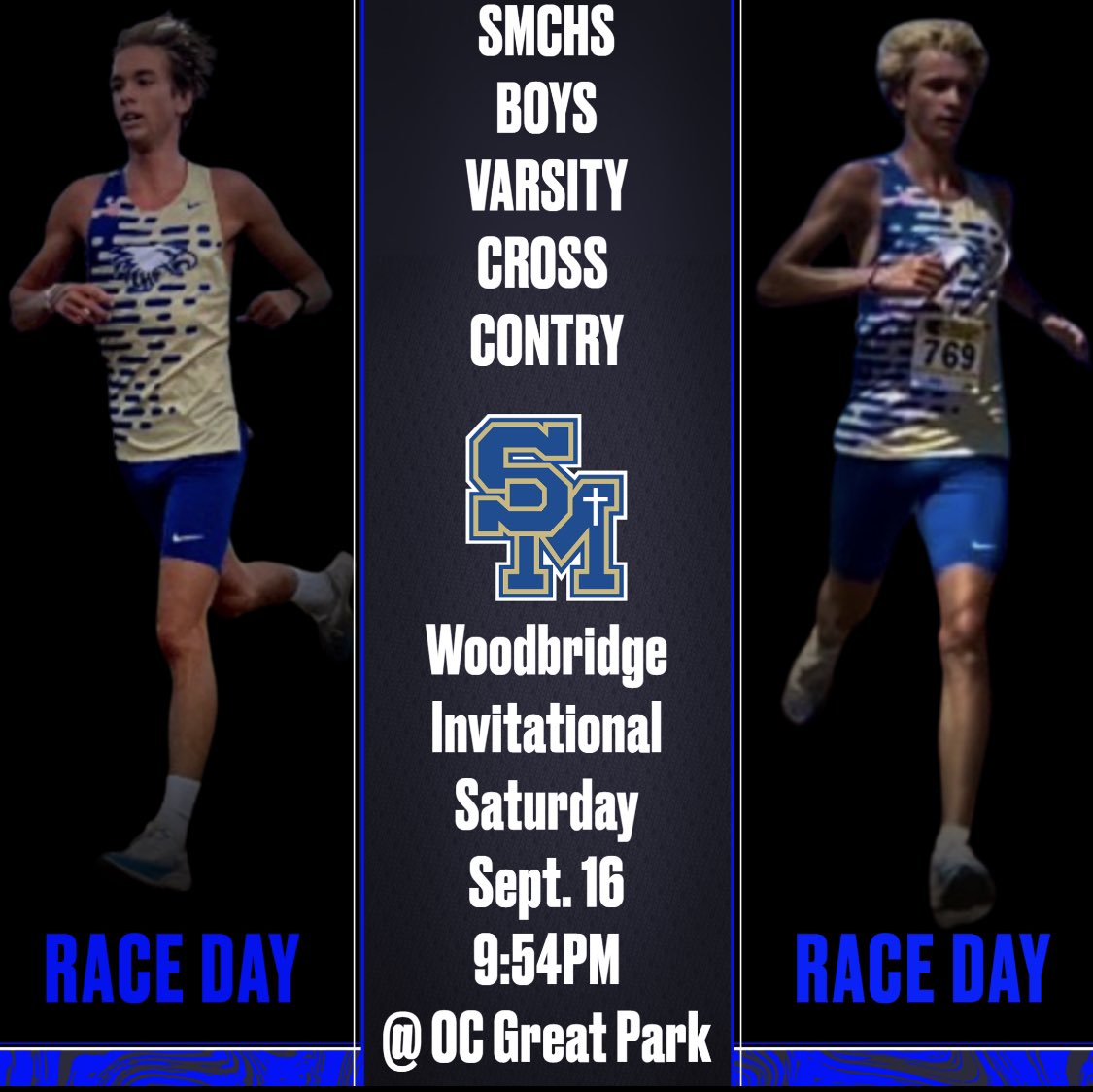 SMCHS_XC's tweet photo. Seniors Zac Gibson and Parker Herbert lead to boys team tomorrow night at the Woodbridge Invite in the Sweepstakes race.
Link to live results below:

https://t.co/t8yQHTMMez
@SMCHSEagles @SMCHSActivities @SMCHSTrack @PrepCalTrack @MilesplitCA @SteveFryer https://t.co/Hat8O9eTao