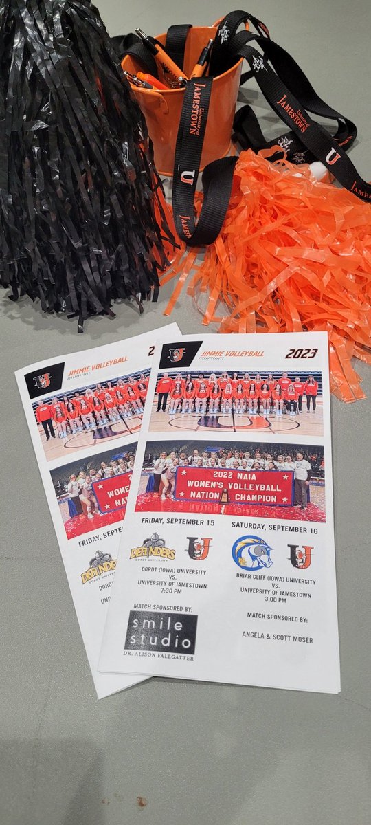 UJBoosterClub's tweet photo. @UJVolleyball home opener is TONIGHT! JV 6p - V 7:30p all sponsored by Dr. Ali and friends at Smile Studio in Jamestown!
#SmileStudio #GoJimmies #UofJ #JimmiePride #JimmieBoosterClub #JimmieVolleyball #UJ #SideOut #OrangeAndBlack https://t.co/G0MEP2WA7X