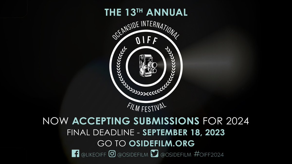 The Final Deadline to Submit to #OIFF2024 is this coming Monday, September 18th. Enter your work this weekend to be considered for #Oceanside’s 13th annual celebration &amp; showcase of indie cinema! Only on <a href="/FilmFreeway/">FilmFreeway</a>: filmfreeway.com/OceansideInter… #OsideFilm #OceansideFilmFestival