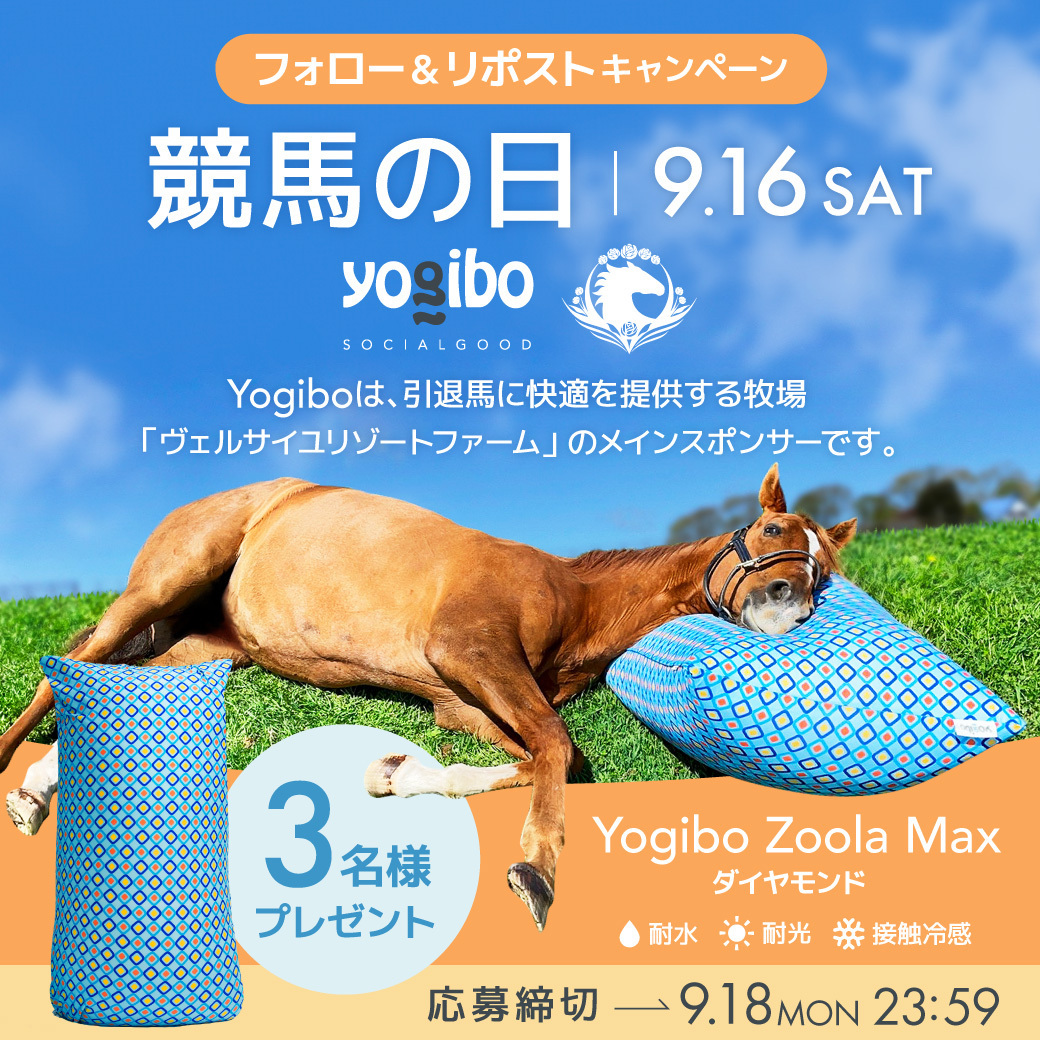 yogibojapan's tweet photo. 🐴フォロリポキャンペーン
9/16は【競馬の日】🏇🏇🏇

YogiboのCMでアドマイヤジャパンも愛用している
Yogibo Zoola Max (ダイヤモンド)を3名様にプレゼント🎁

▼商品
https://t.co/vqEh49uU82

▼応募方法
①@yogibojapanをフォロー
②本投稿をリポスト(9/18 23:59〆) https://t.co/sVVoPWNnI4