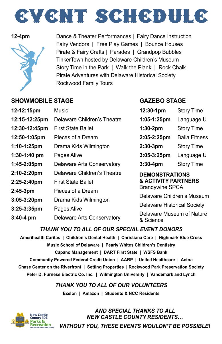 If Fairy Fest isn't on your schedule for Sunday, take a look at everything we've got planned! Sun., Sept. 17, 12-4pm, Rockwood Park, newcastlede.gov/events #netde #nccde #fairyfest2023