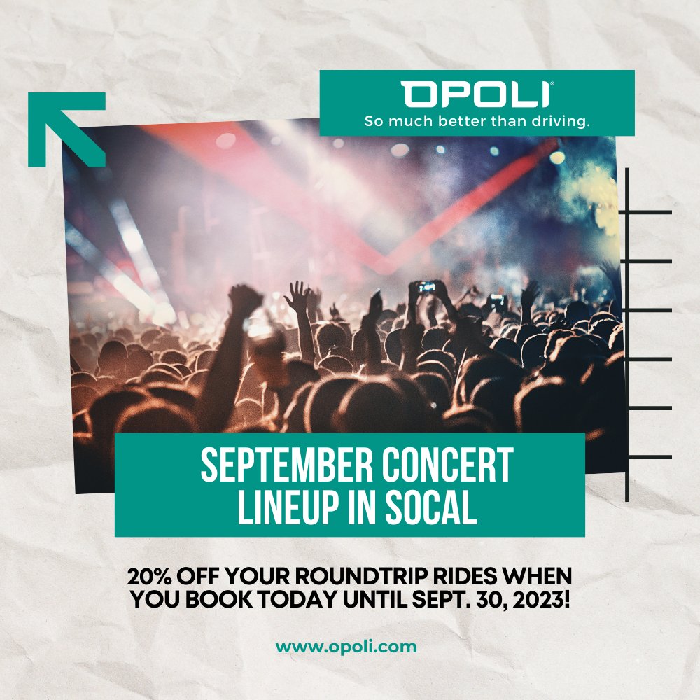 Opoliapp's tweet photo. 🎵 LA's September Beats are in full swing! Catch Ed Sheeran, Ohana Festival, Coldplay, and the Arctic Monkeys live. Book your ride with Opoli today and save 20% on roundtrips. Let's rock it! 🎶

 #LAConcerts #OpoliRides #SeptemberBeats #EdSheeran #OhanaFestival #Coldplay https://t.co/d2iSAsTrjC