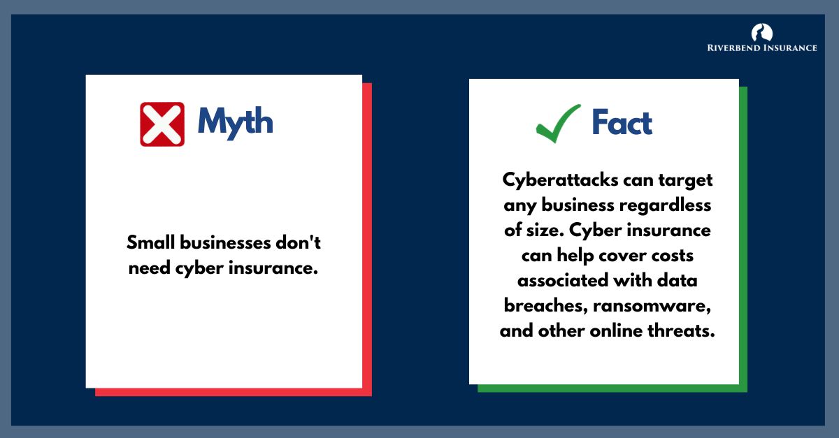 RiverbendIns's tweet image. #RiverbendInsurance #BusinessInsurance #InsuranceMyth #InsuranceFact #SmallBusiness #CyberInsurance #CyberAttacks