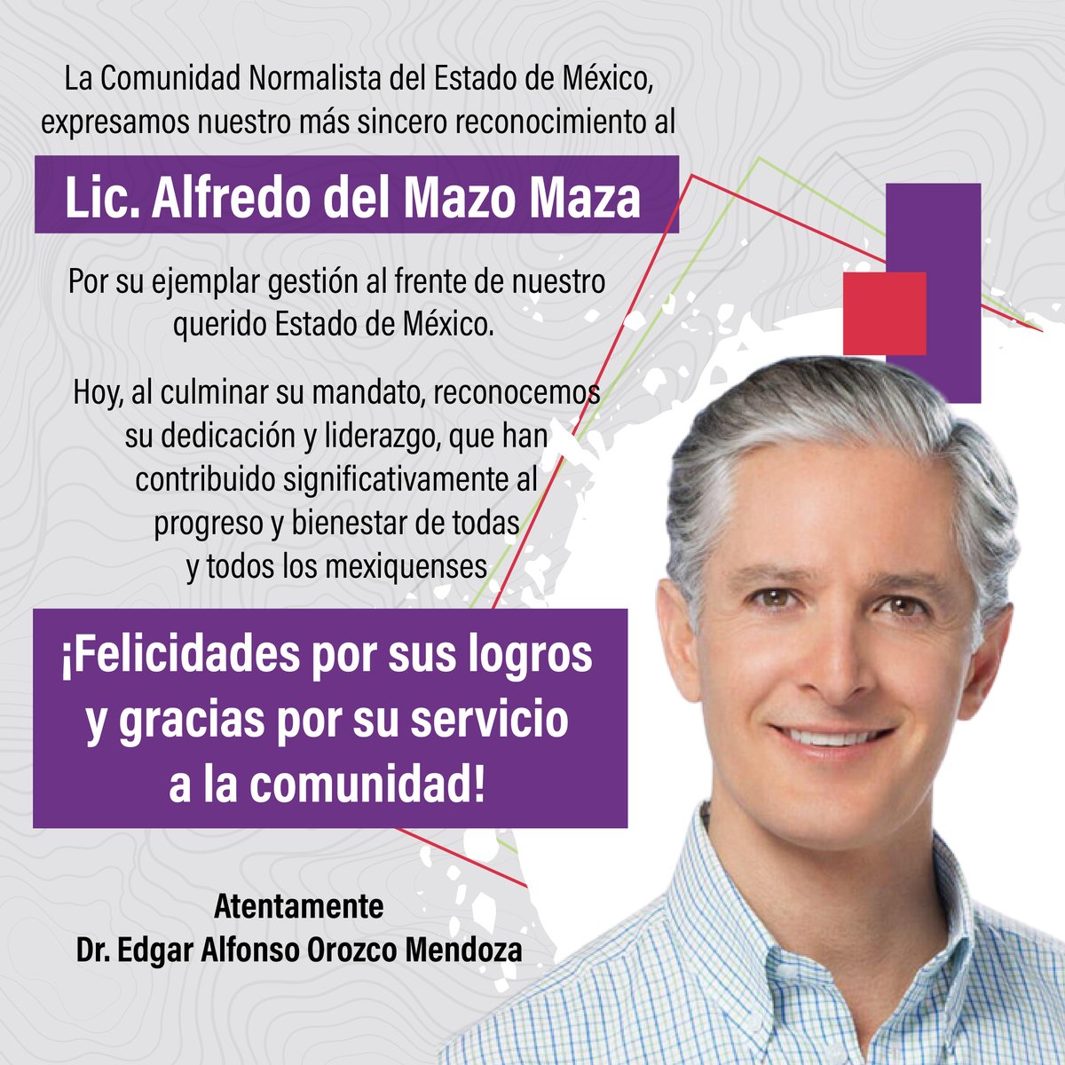 Edg4rOrozco's tweet photo. La #ComunidadNormalista del #Edoméx, expresamos nuestro reconocimiento al Lic. @alfredodelmazo por su gestión frente a nuestro querido Estado de México

¡Felicidades por sus logros y gracias por su servicio a la comunidad!

#OrgullosamenteNormalistas
#OrgullosamenteMexiquenses https://t.co/TGIbyIaVvP