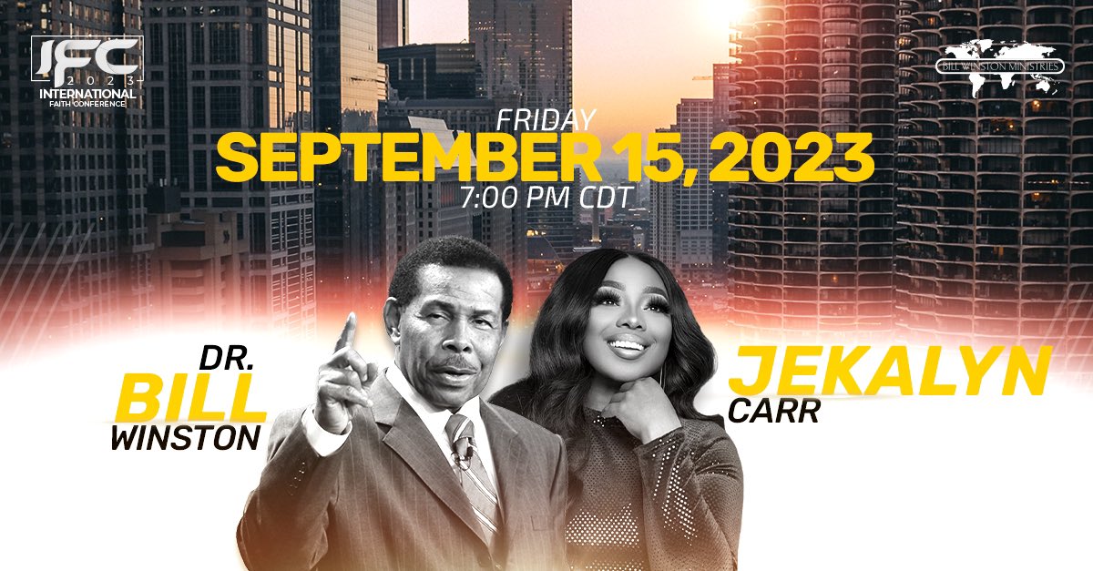 Join us at 7:00 PM CT IN PERSON or ONLINE for the anointed musical ministry of Jekalyn Carr and a Rhema word from Heaven by Dr. Winston on how to live from your spirit. ifc.billwinston.org #BWMIFC