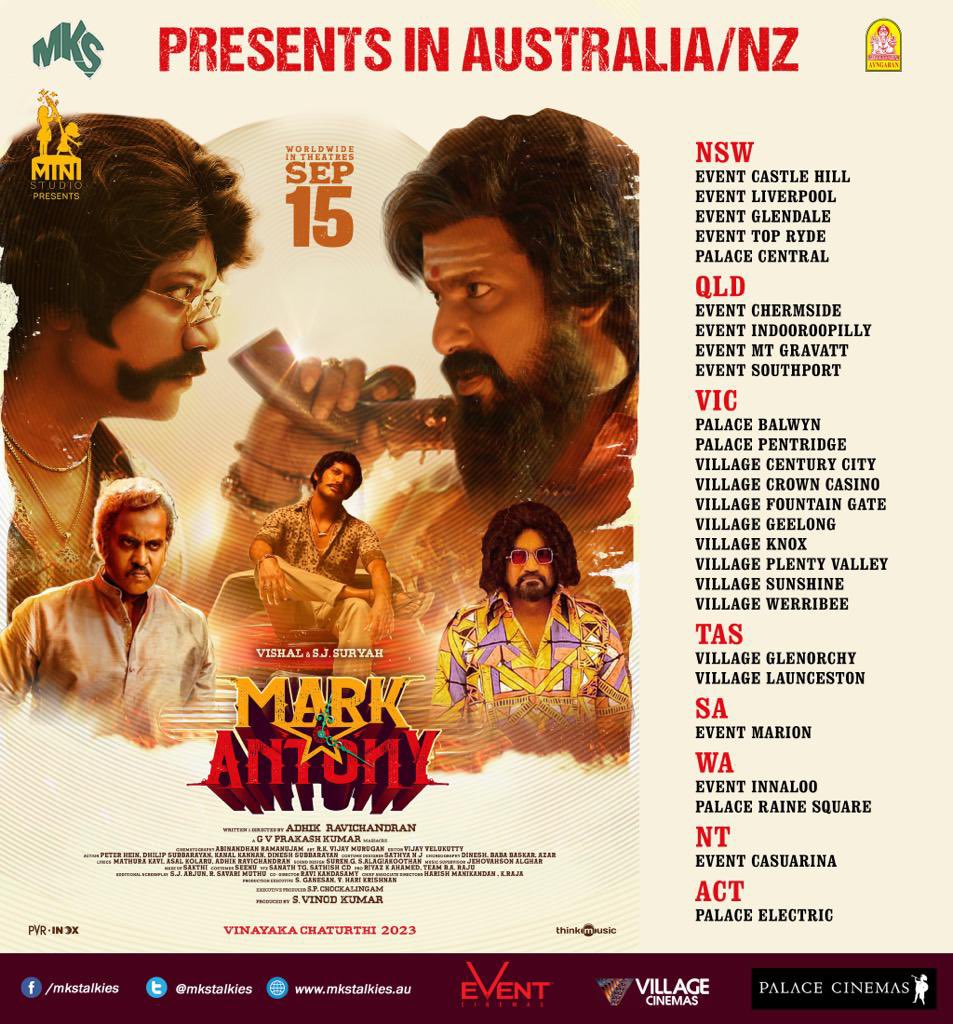 Positive reviews for #MarkAntony from everywhere. Don’t miss this whacky sci-fi comedy at the cinemas. Big comeback for @VishalKOfficial and @iam_SJSuryah is terrific. @mkstalkies release in Australia