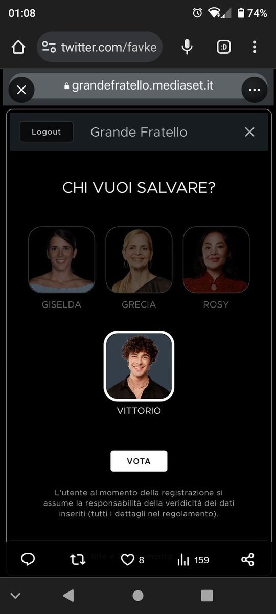 AntoSpinalbese7's tweet photo. Si vota Vittorio 💥#grandefratello https://t.co/OTLjsrv5sr