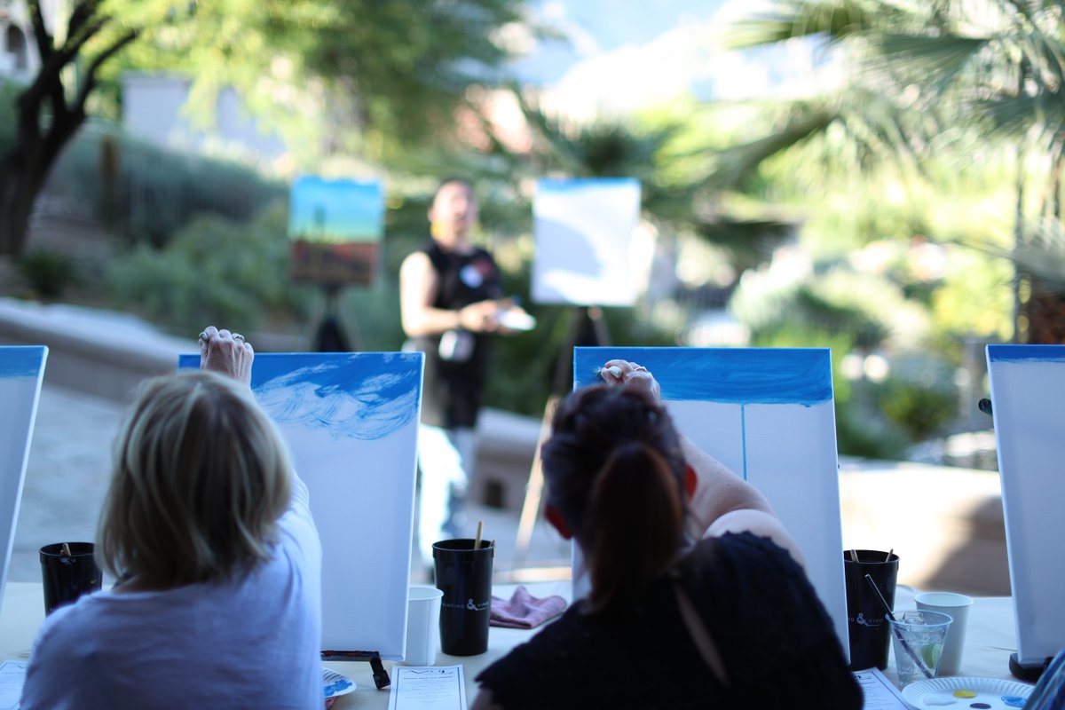 You paint and we pour. Join us for Paint &amp; Sip next Saturday, September 23rd . Visit our link in the bio for more information. 🎨🍹 #WestinLaPaloma @paintingandvinotucson 
#AzulRestaurant #travel #paintingandvino #MarriottBonvoyMoments #sipandpaint #paintandwine #paintnight