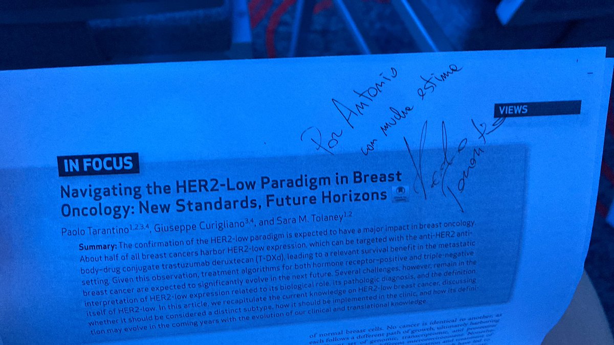 Finally! Today I met an extraordinary medical oncologist, giving an exceptional talk about the future of antibodies-drug conjugate in metastatic breast cancer, plus! He signed me an iconic paper on HER2-low at the BOA renaissance, Thankyou @PTarantinoMD  #BestOfASCO @incanMX
