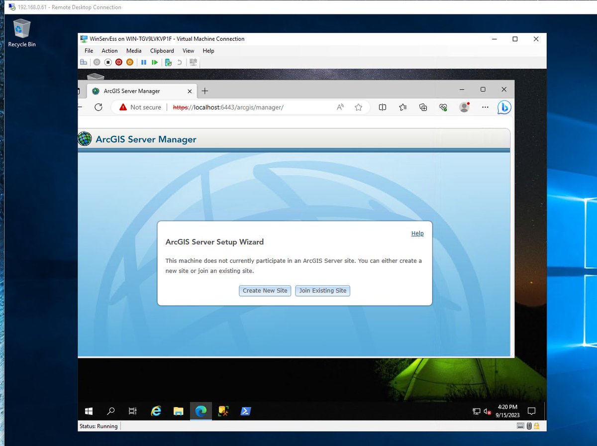 DatJot's tweet photo. #gischat #gis #ITChat Ok, GIS Sandbox system is getting close to operational. 

Was able to create an Enterprise Geodatabase with ArcGIS Pro

Which I am remoting into a Windows Server, which is running Hyper-V and I am running another Windows Server on that Hyper-V, which is Running the MS SQL and Also has ArcGIS Server running on it, but still need to hook up the Web Adapter for the ArcServer.

Now that the MS SQL Database is accessible, and I can create Enterprise databases from my personal computer, time to setup ArcServer and the Web Adapter

So what is on your agenda for this weekend? I am going to finish setting up this ArcGIS sandbox on this new machine.

On that note, I don't know what it is but I just love GIS, IT, Programming and Data Analytics / Science.

#gis #gischat #data #arcgis #esri #arcserver #arcgispro #ArcGISPro #webadapt #arcgisonline #myesri #windows #windowserver #mssql #sql #Enterprise