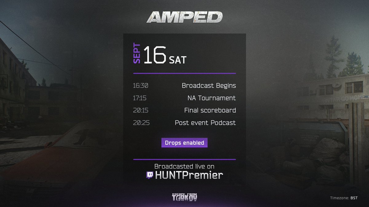 huntpremier's tweet photo. A look ahead at tomorrows schedule for our 
AMPED DUO NA event!

100 Streamers, 50 teams..
Where the top 8 teams take home their share of 
£10,000 (approx. $12,500)

Drops enabled

Starting at 16:30 BST
Live on: https://t.co/z1mxRuXRK5