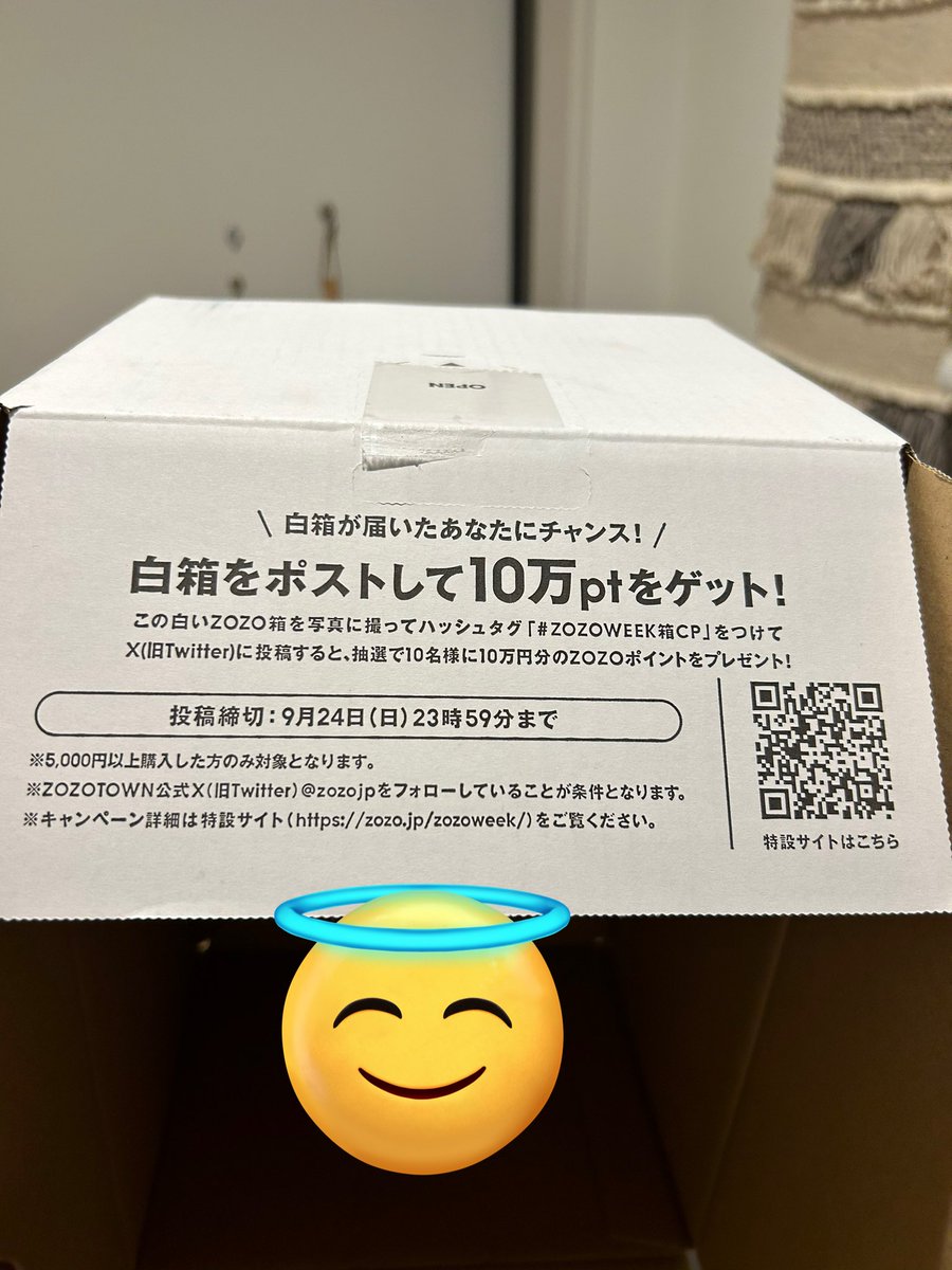 jw4828's tweet photo. 白箱で届いたー！
初めて見た！
uberの受取箱にしようかなw
当たりますよーに
#ZOZOWEEK箱CP https://t.co/WaWXTykY8K