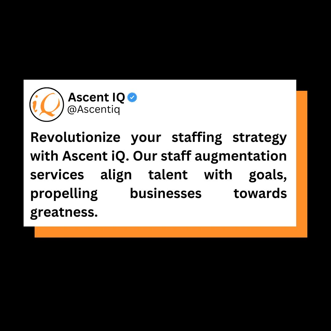 Revolutionize your staffing strategy with Ascent iQ. Our staff augmentation services align talent with goals, propelling businesses towards greatness. #StaffingRevolution #BusinessAdvantage