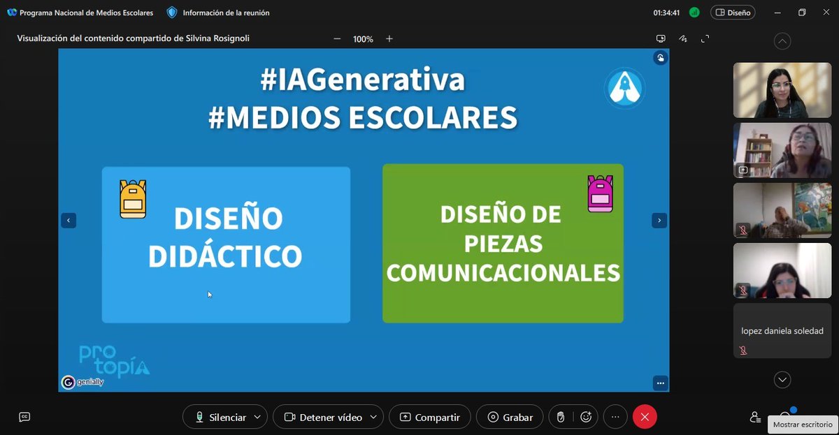 silrosignoli's tweet photo. Recién terminamos el encuentro de formación sobre #IAGenerativa dl Programa Nacional de Medios Escolares. 103 talleristas y referentes jurisdiccionales de todo el país. #PNME @LuzCoronel gracias por convocarme y a @natcorvalan y @Camimelado por acompañar. Gran equipo @Protopia23 https://t.co/QuMNbdO7OL