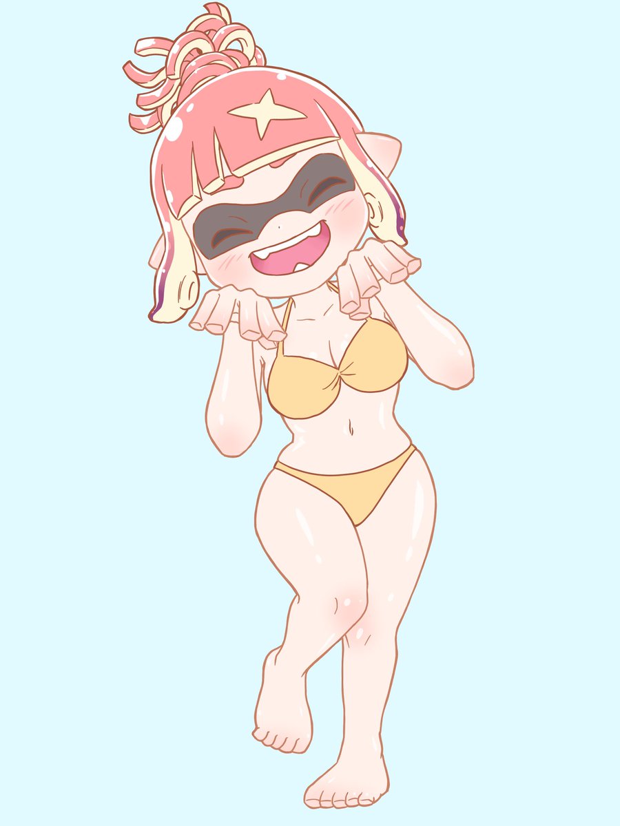 インクリング ,イカガール(スプラトゥーン) 「夏の終わりに水着でハッピー! 」|研のイラスト