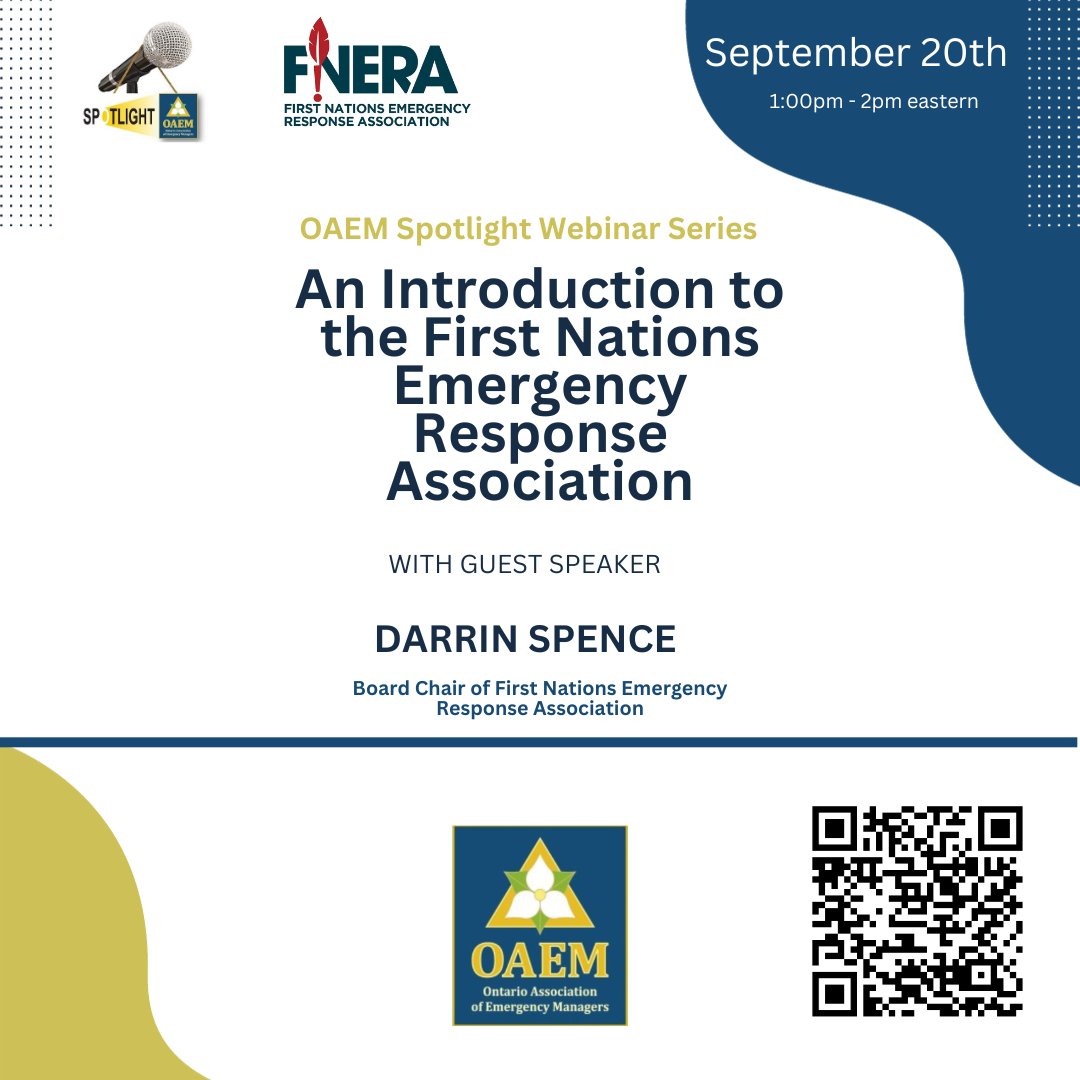 Register for the Spotlight event happening Sept 20 @ 1 pm Eastern register using the link or by scanning the QR code

An interactive discussion regarding FNERA's history, mission/vision, and key outcomes concerning Indigenous communities

👉 Register here: mms.oaem.ca/members/evr/re…