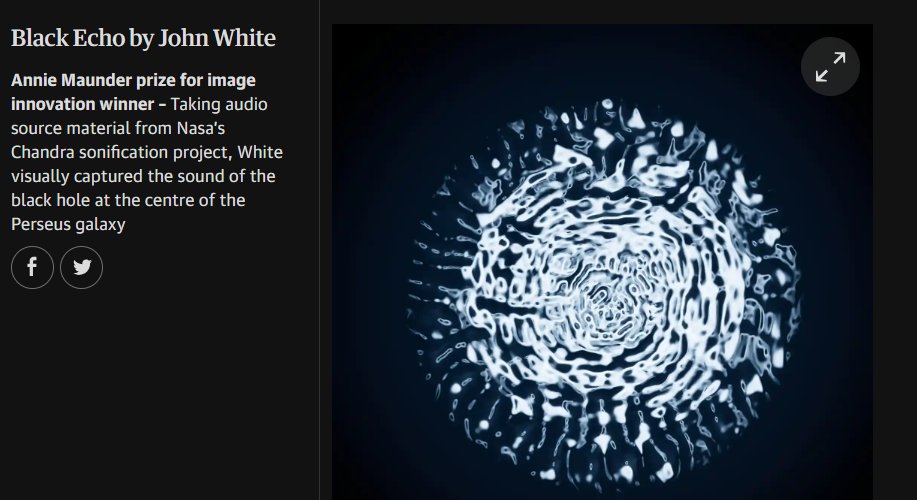 One of the winners from the Royal Observatory in Greenwich contest in the Image Innovation category, 'Black Echo' by John White, using audio source material from Chandra's sonification project @chandraxray  @kimberlykowal
