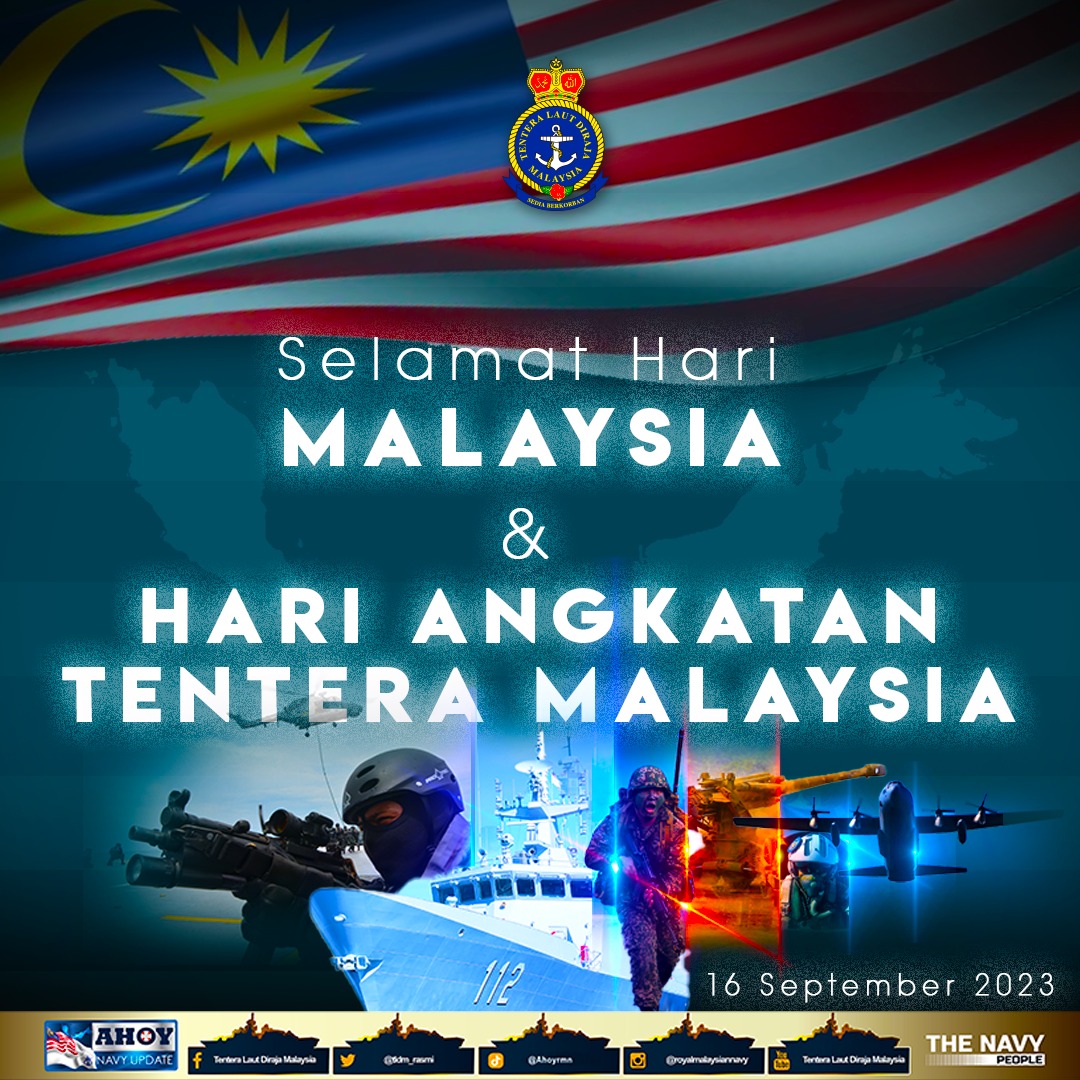 tldm_rasmi's tweet photo. Demi negara, kami pertahankan sepenuhnya...

Panglima Tentera Laut dan warga #NavyPeople mengucapkan Selamat Hari Malaysia dan juga Hari Angkatan Tentera Malaysia ke-90.

#NavyWishes 
#SediaBerkorban
#TekadPerpaduanPenuhiHarapan
#KedaulatanNegaraTanggungjawabBersama https://t.co/uB9L7ZcUuT