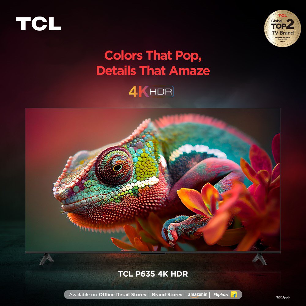 tcl_india's tweet photo. Get ready to see beyond reality. Experience the brilliance of 4K HDR on the TCL P635 4K TV.
Know more: https://t.co/C4N5OzlGEJ
#TCL #InspireGreatness #P635 #4KHDR https://t.co/NuPRaWk9MF