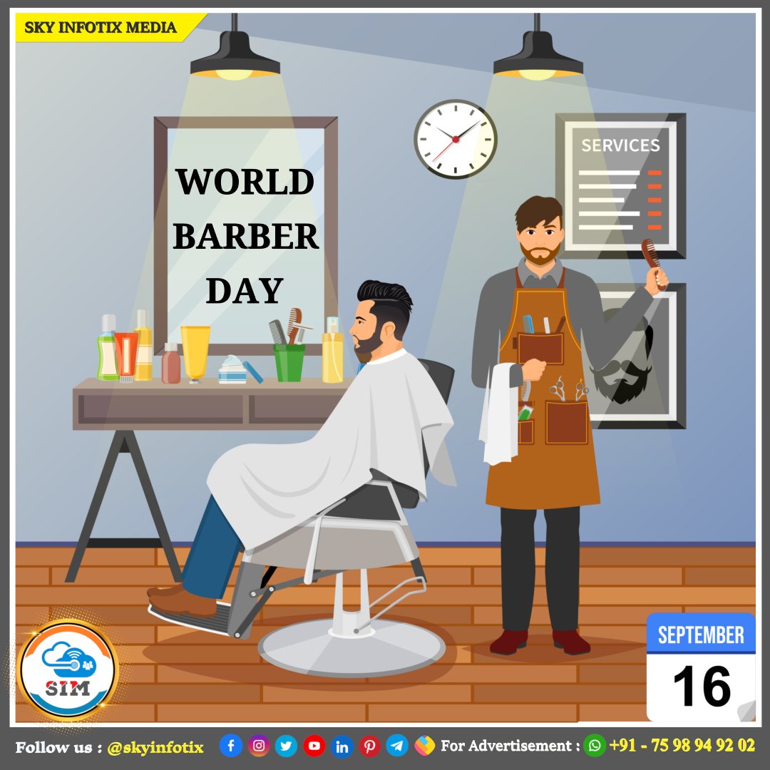 September 16 : World Barber Day 💇💇‍♂️

❤️ @skyinfotix

#skyinfotix #sim #salem #tamilnadu #india #salemdistrict #salemcity #salemtamilnadu
#salemnews #worldbarberday #haircut #hair #haircare #hairtransformation #hairfashion #haircolour #barbergang #barberworld #hairideas #hairdo