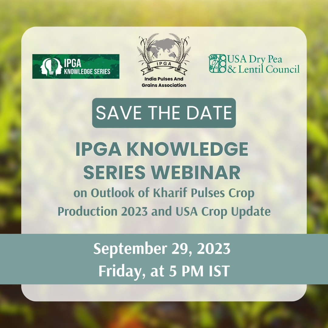IPGA and USADPLC jointly host THE IPGA KNOWLEDGE SERIES WEBINAR ON OUTLOOK OF KHARIF PULSES CROP PRODUCTION 2023 AND USA CROP UPDATE on Friday, September 29 , 2023 at 5 PM IST.

Kindly click on the link to register:

forms.gle/68tovioNNER3p7…