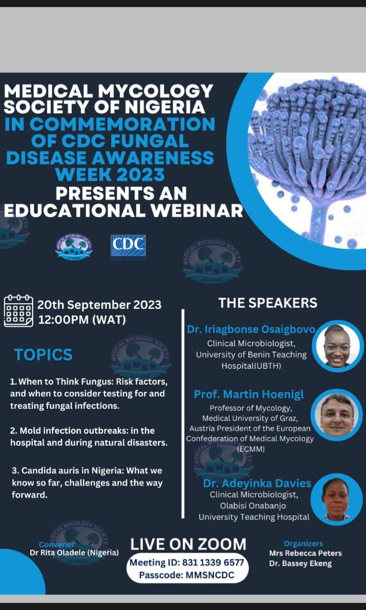 This comes up on September 20th during #Fungaldiseaseawarenessweek 2023!.....Do join us as we explore invasive fungal diseases for the benefit of Nigerian healthcare space.