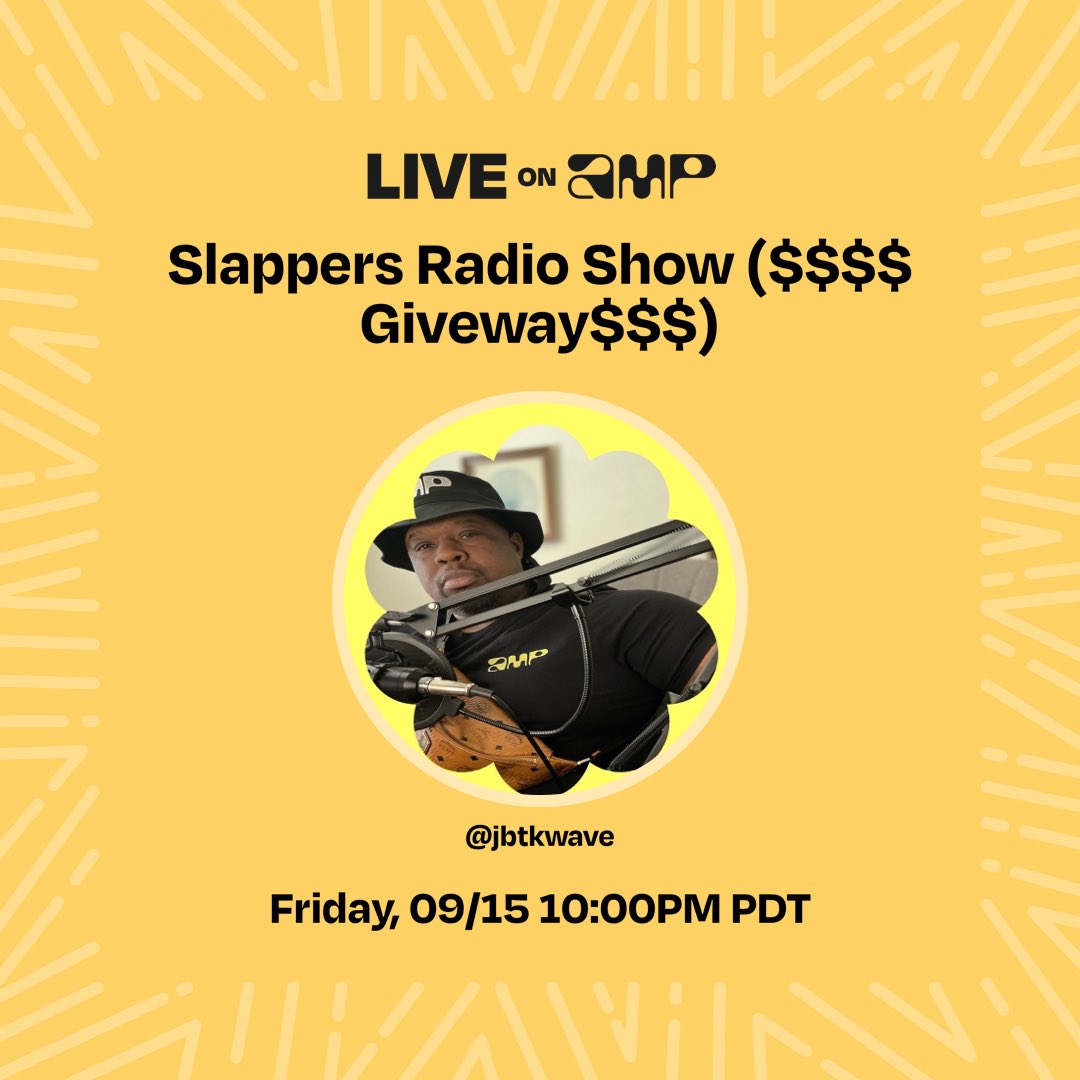 jaybizzleking's tweet photo. My Amp show, Slappers Radio Show ($$$$ Giveway$$$), is live. Don't miss it! Tune in!
https://t.co/BNjs7JxUjU #giveaways https://t.co/HIyXGCENH5