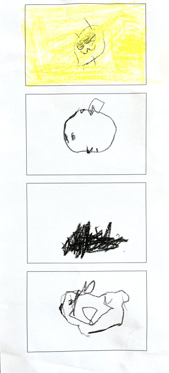 息子が初めて描いた四コマ漫画?が愛おしすぎてア゛ア゛ア゛〜‼️‼️
何描いたか全然分からんけどア゛ア゛ア゛〜‼️‼️ 