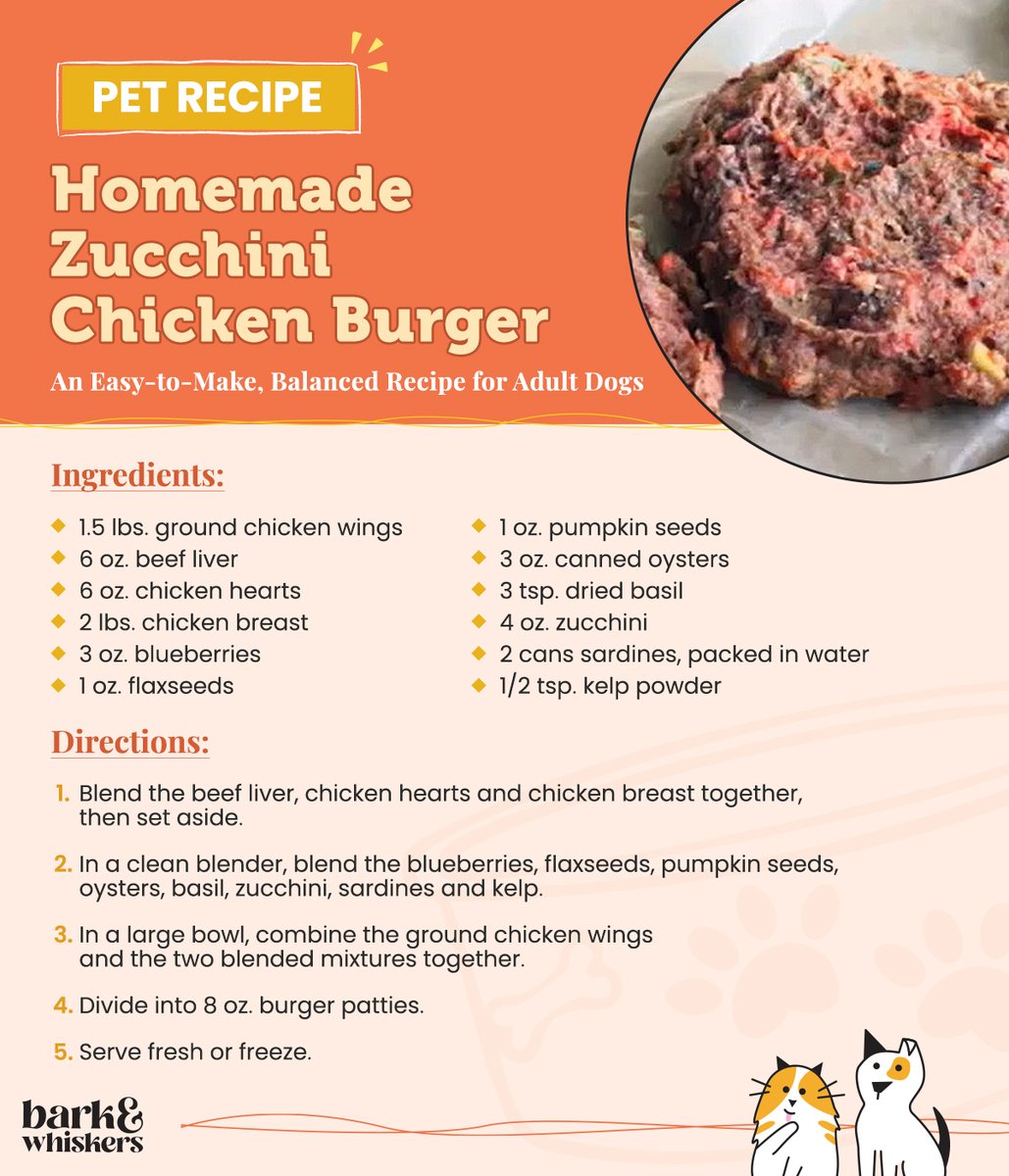 bark_whiskers's tweet photo. Here’s a safe and healthy burger recipe for your dog that you can easily whip up at home. 🍔🐶
#PetRecipe #Recipe #DogRecipe #HealthyRecipe #HealthyTreat #HealthyFood #PetFood #DogFood #DogTreat #DogsOfTwitter #Pet #barkandwhiskers https://t.co/aMQInpQ9tC